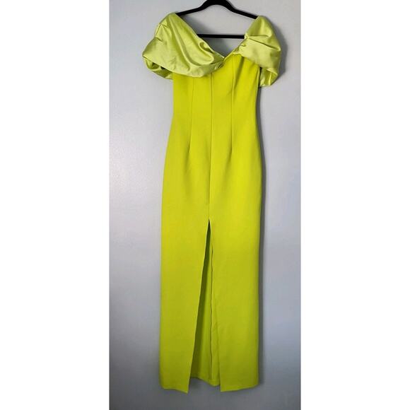 NWT $2230 Safiyaa Abra crêpe and satin gowncape-effect Sz S neon Green Cocktail - Picture 10 of 16